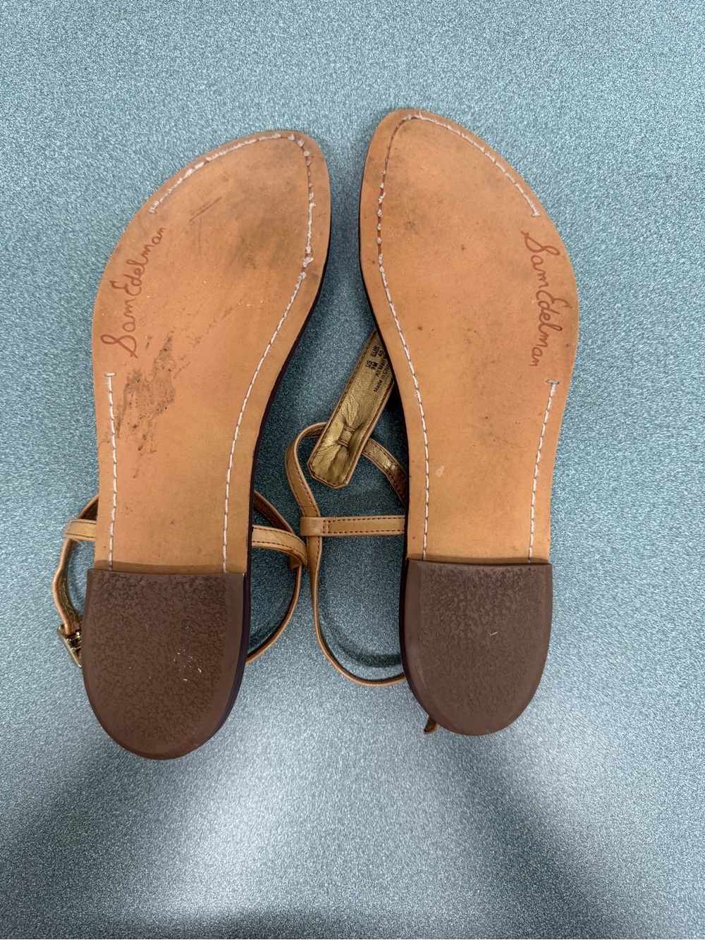 Sam Edelman GIGI Leather T-Strap Flat Sandals - Women’s 9 Tan - Picture 14 of 14